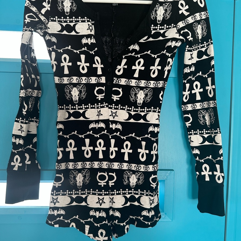 Grave Girls XS Black & White Goth PJ Romper – Alt Print, Edgy & Cute
